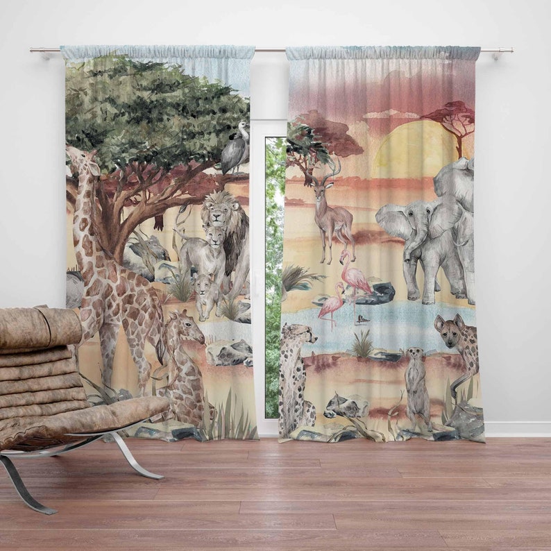Blackout Curtain Nursery - Занавеска с животными в стиле сафари,