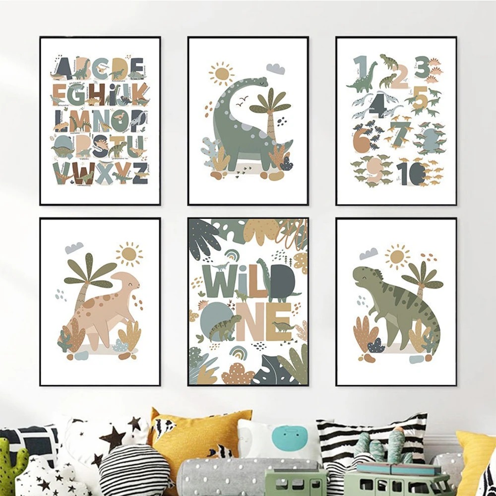 Baby Nursery Prints - Скандинавский милый детский динозавр: настенная картина