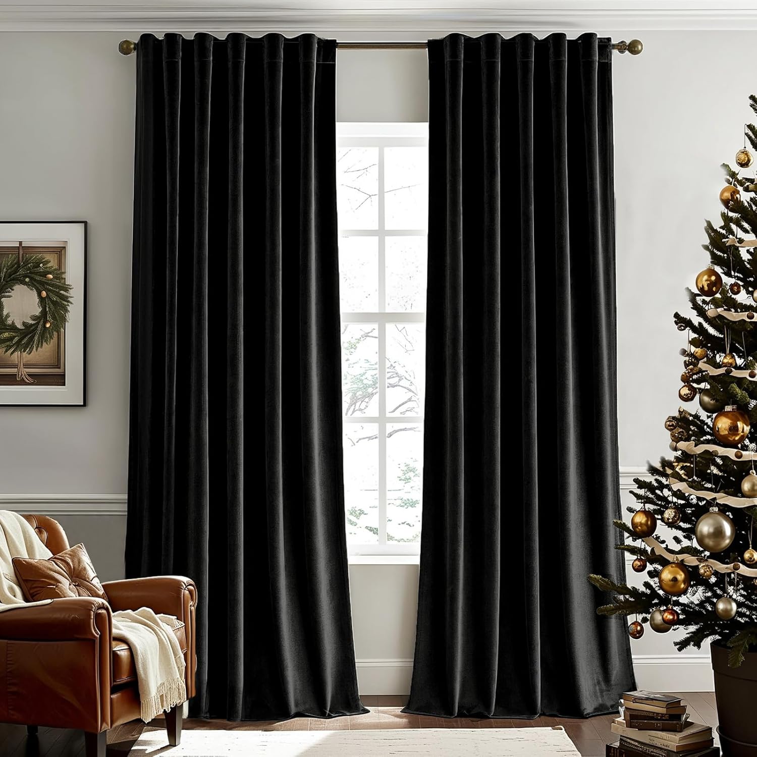 Blackout Curtain Nursery - Черные бархатные шторы длиной 96 дюймов,