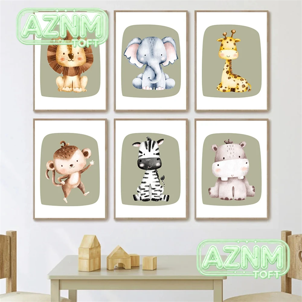 Baby Nursery Green - Милые обезьяны, зебры, жирафы, львы —
