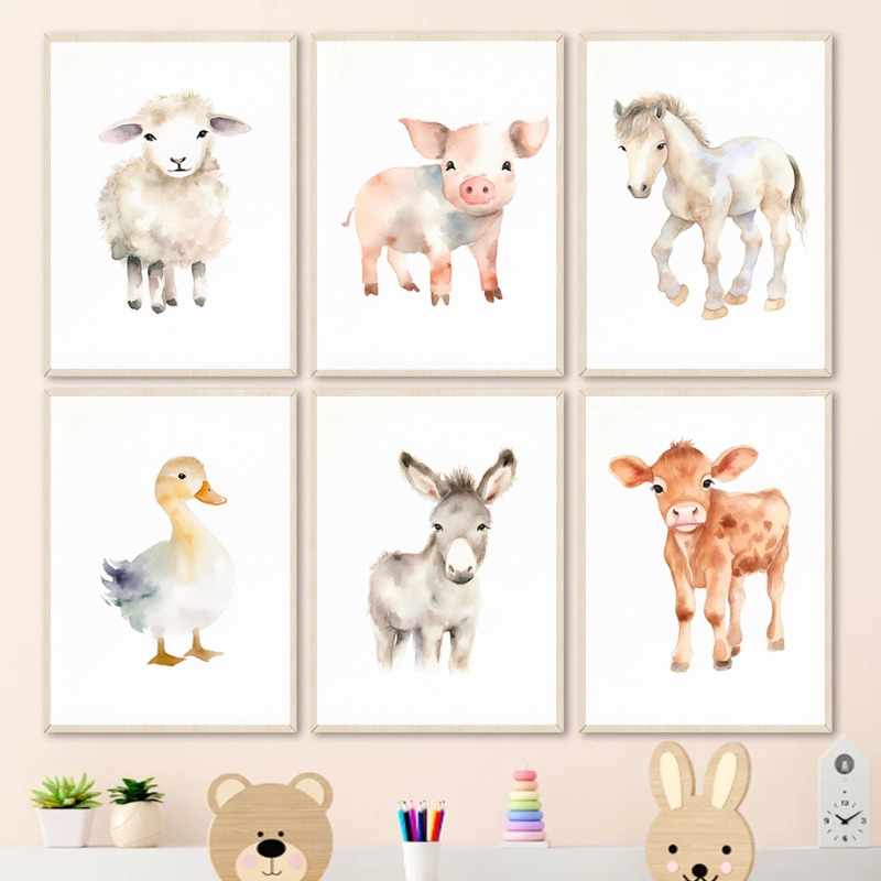 Baby Nursery Animal Pictures - Плакаты и принты на холсте для