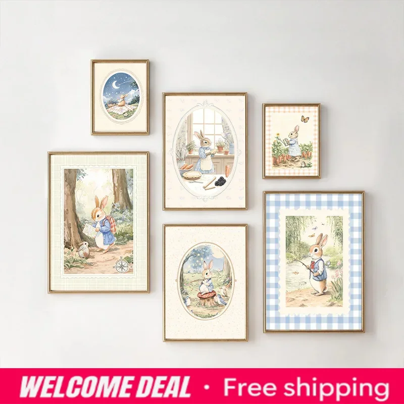 Baby Nursery Prints - Винтажный бохо-постер в синюю клетку с