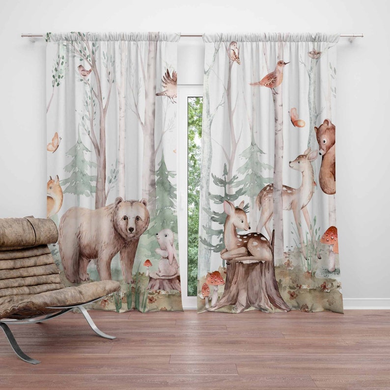 Blackout Curtain Nursery - Шторы с лесными животными, детские шторы