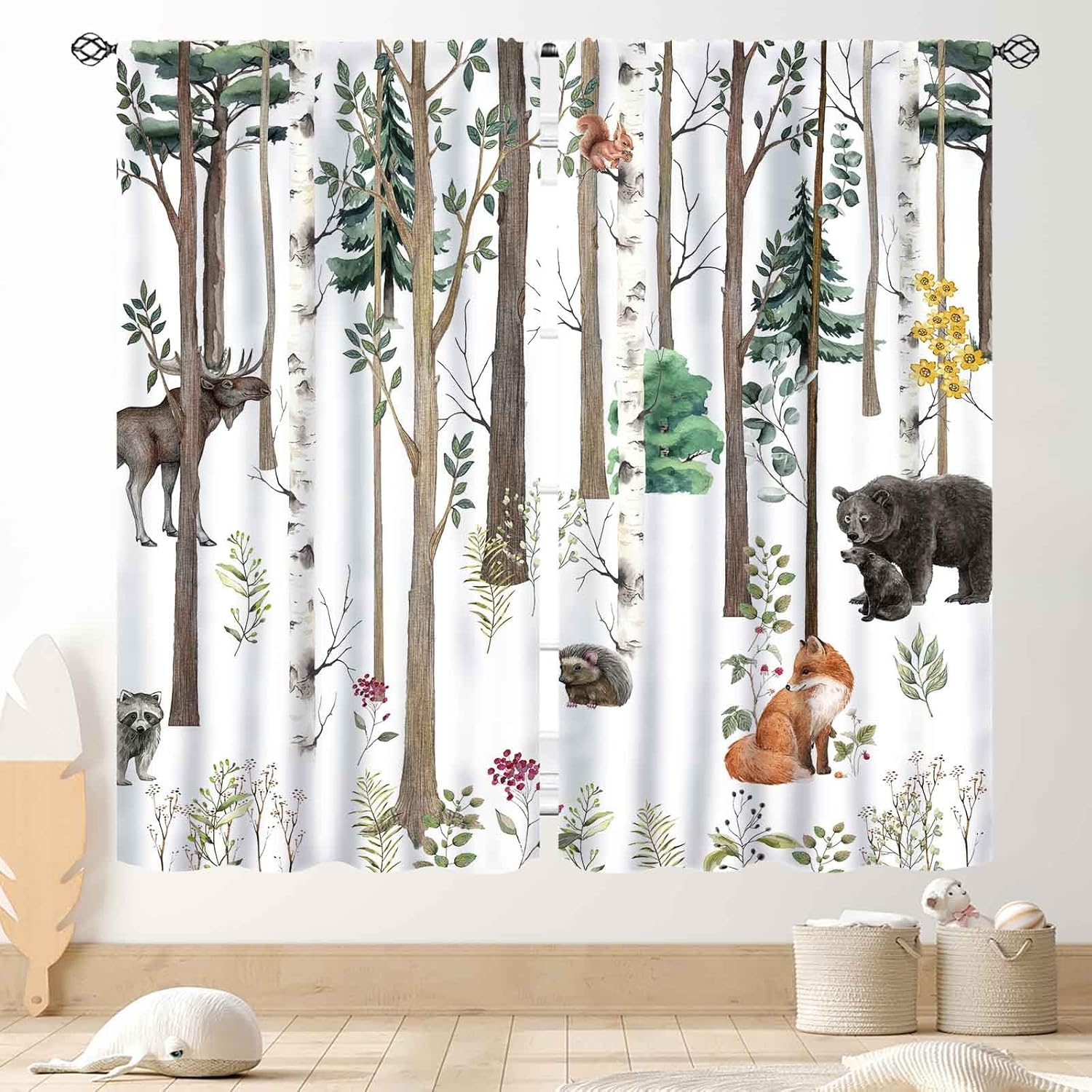 Blackout Curtain Nursery - Лесные детские шторы, деревенские лесные животные,