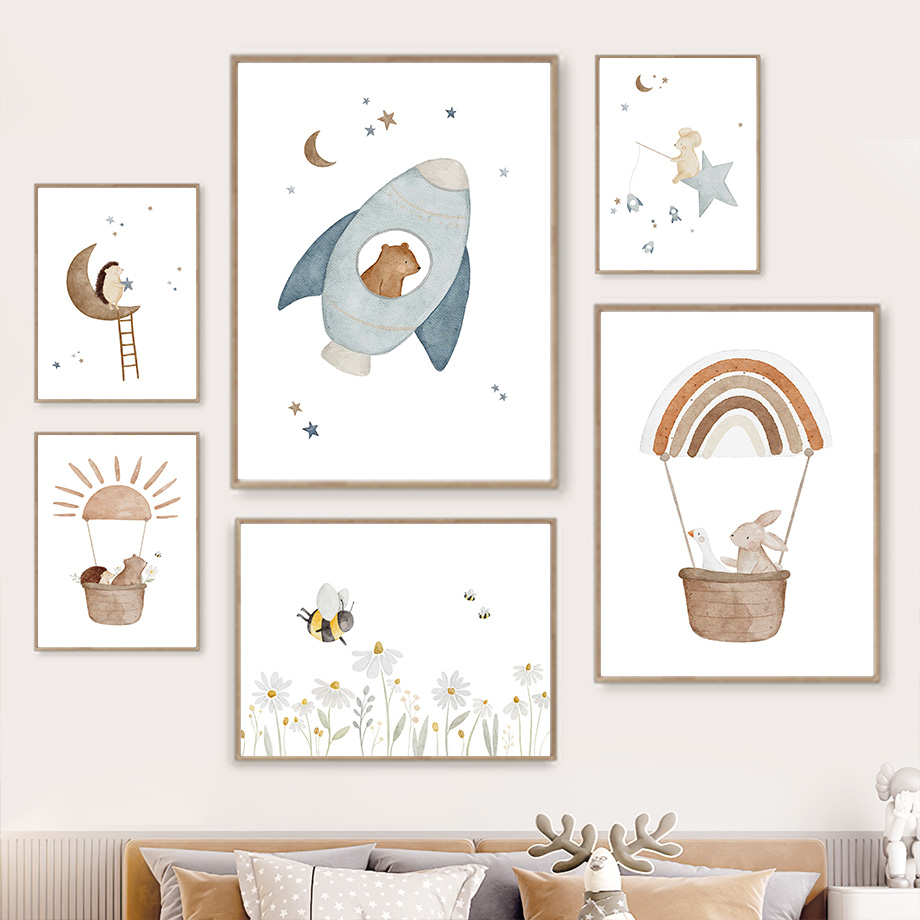 Baby Nursery Animal Pictures - Настенная роспись с мультяшными животными для