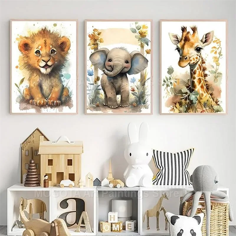 Акварель Лев Жираф Тигр Слон З – обзор и цена Baby Nursery Animal Pictures