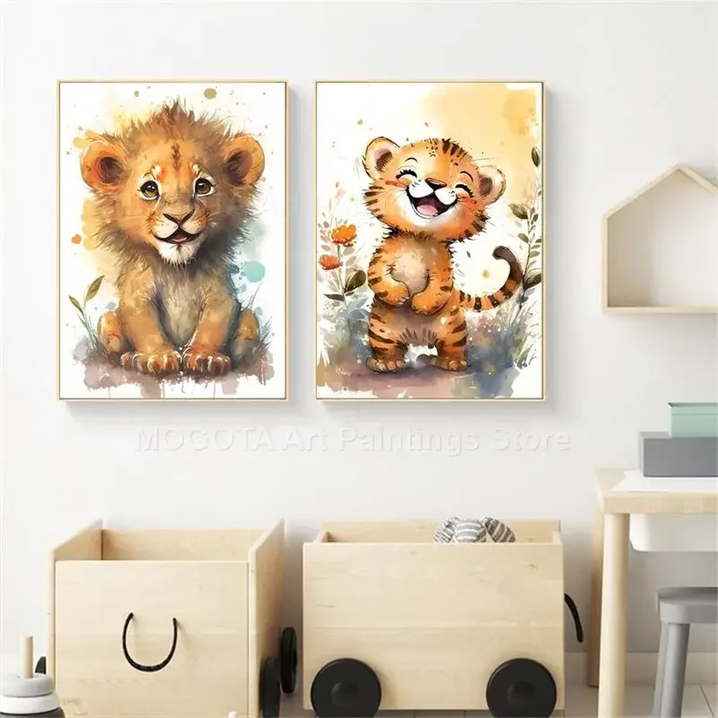 Акварель Лев Жираф Тигр Слон З – обзор и цена Baby Nursery Animal Pictures